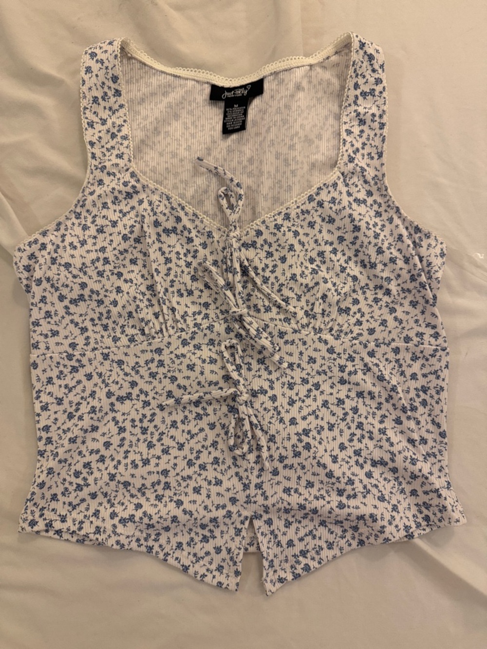 Just Polly White & Blue Floral Lace-Up Camisole